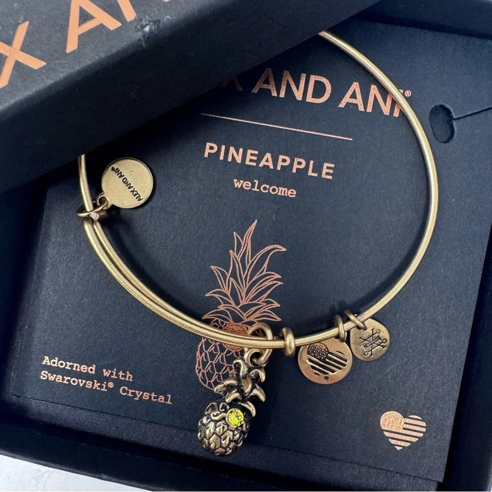 New in box! Alex and Ani Pineapple charm bangle with Swarovski crystal
